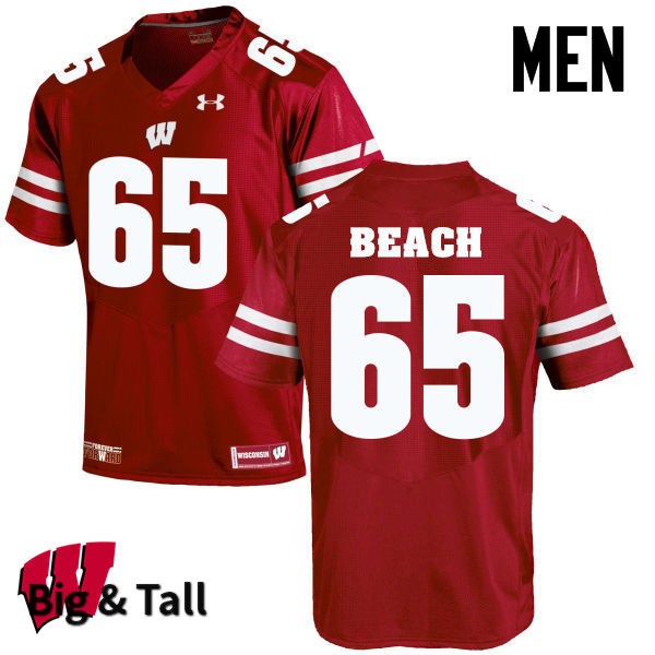 Wisconsin Badgers Men's #65 Tyler Beach NCAA Under Armour Authentic Red Big & Tall College Stitched Football Jersey IR40D06MS